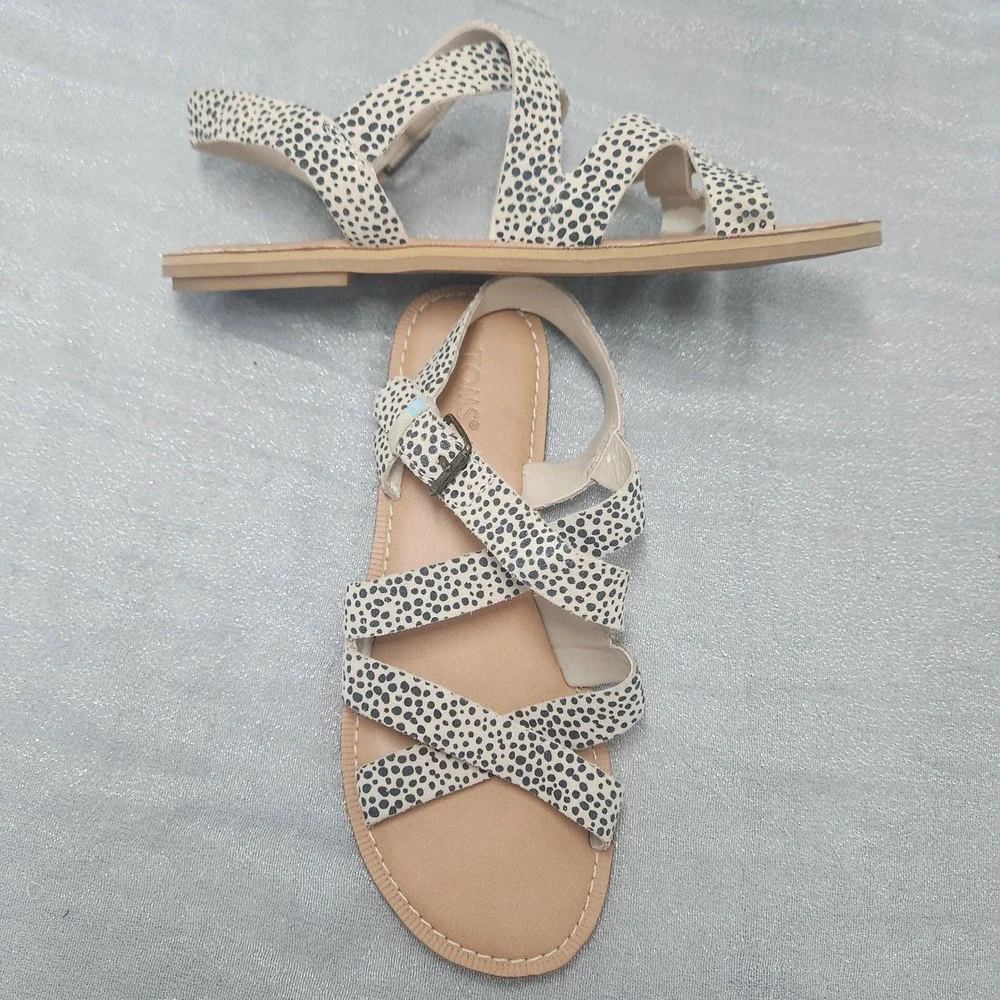 TOMS Sicily Mini Cheetah Print Strappy Flat Suede Sandals W6 Boho Urban Animal - Picture 2 of 5